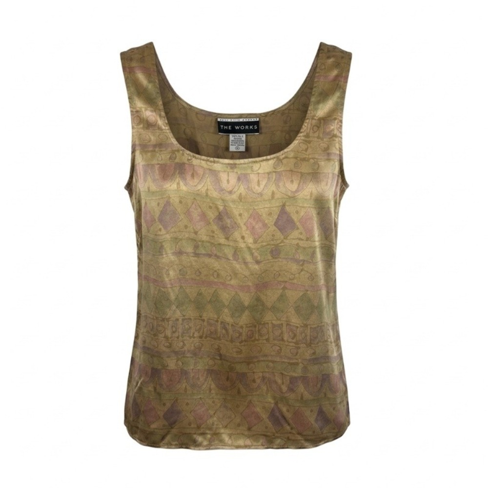 Vintage 90s Saks Fifth Avenue Silk Tank Top Earthy Abstract Geometric 10 NWT